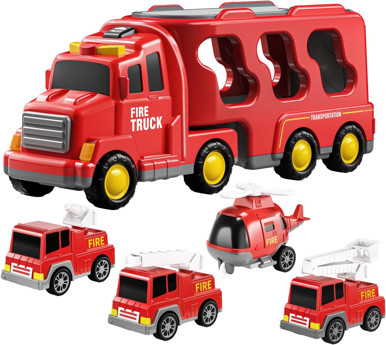 Fire Truck Toy with 4 Small Cars and Lights and Music!