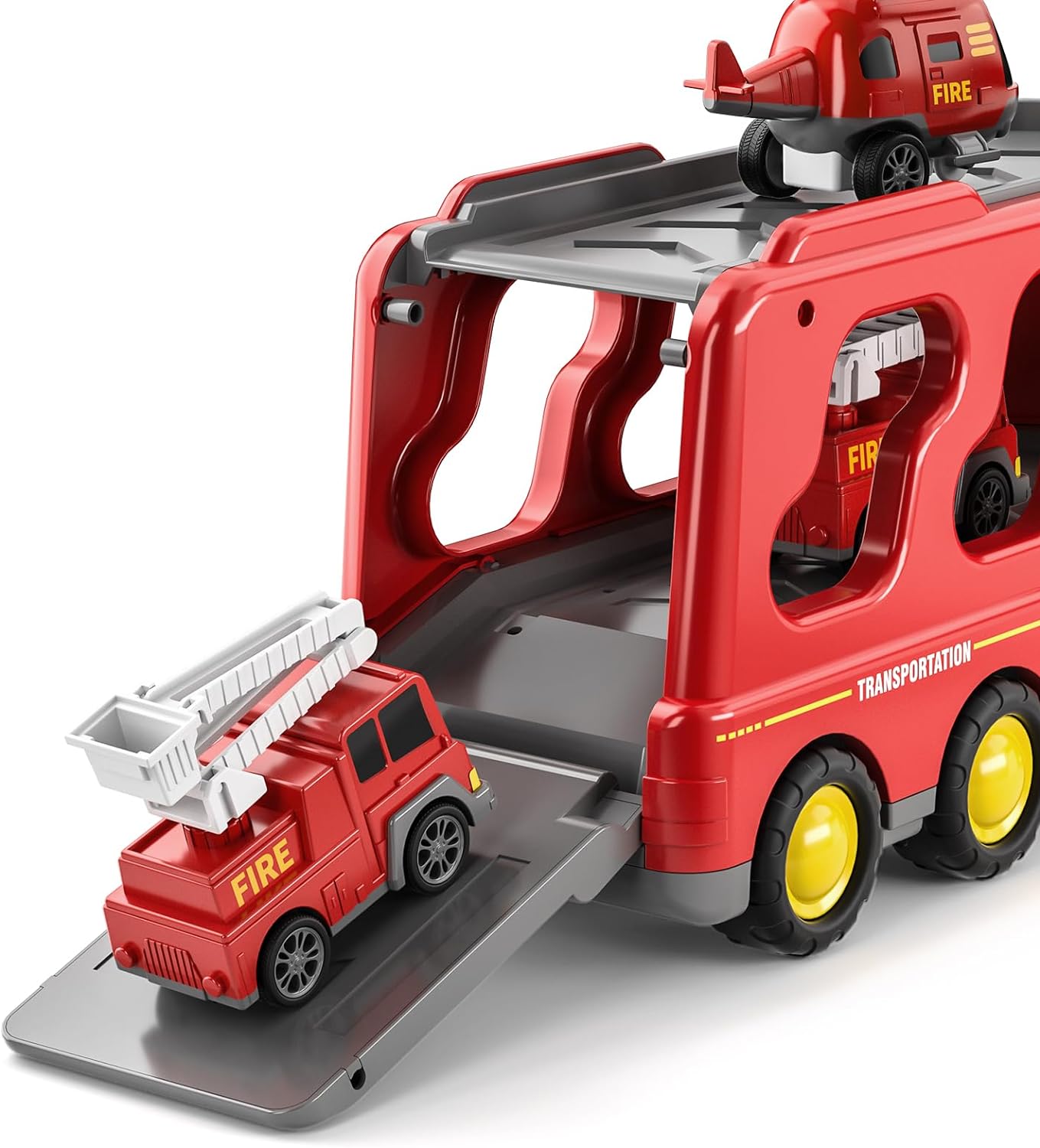 Fire Truck Toy with 4 Small Cars and Lights and Music!