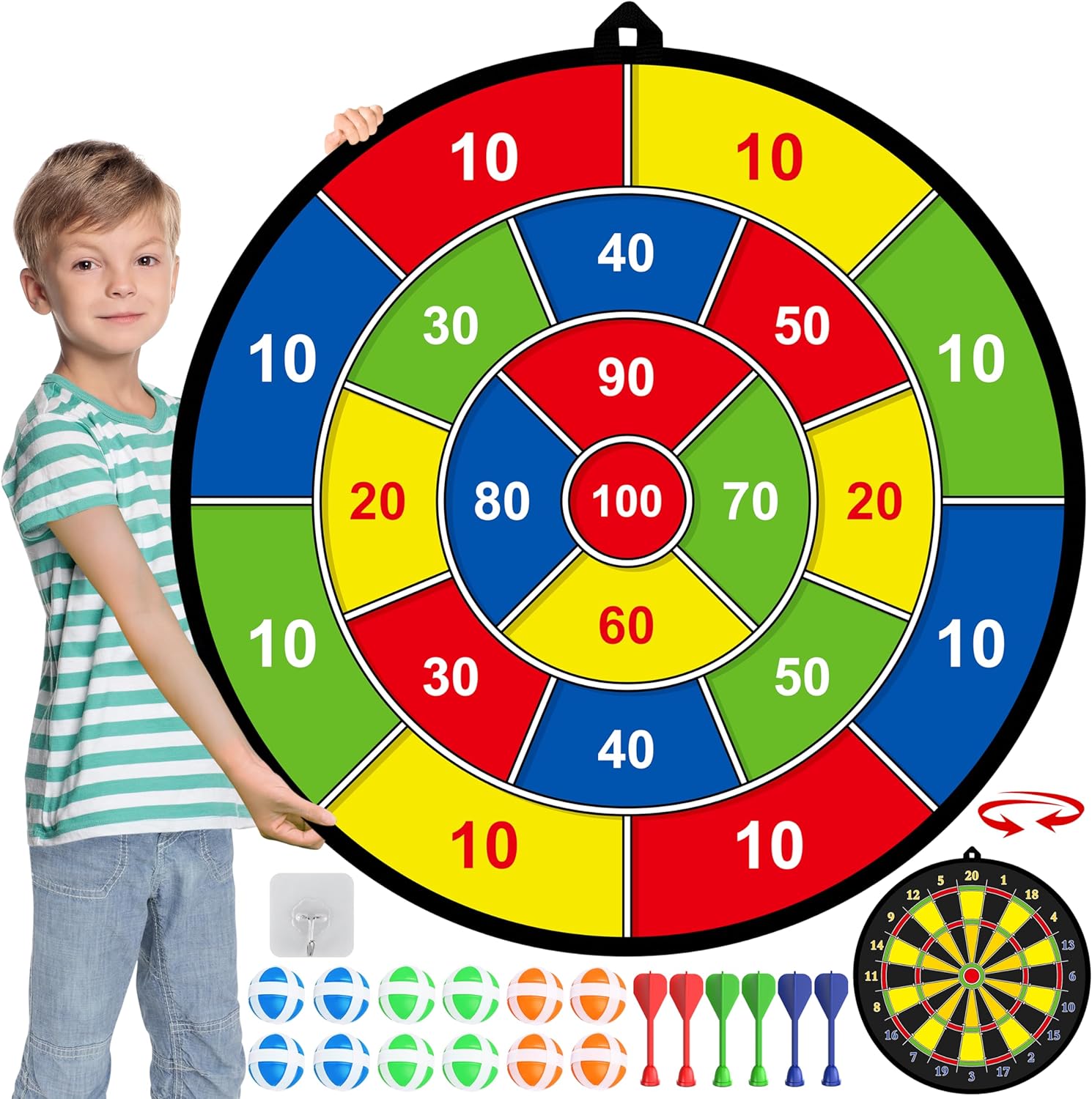 Large Dartboard for Kids | Double-Sided with Sticky Balls and Darts