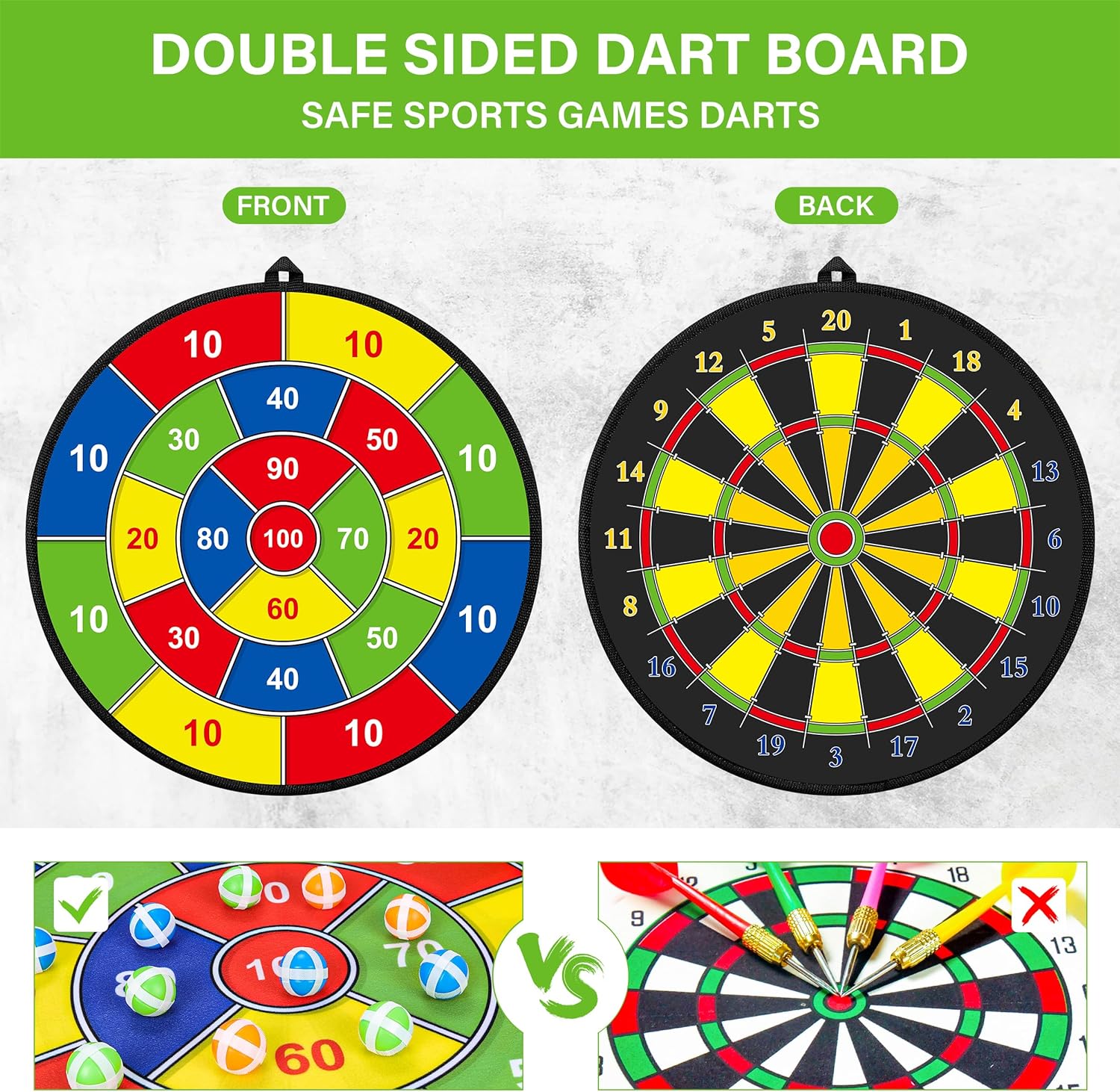 Large Dartboard for Kids | Double-Sided with Sticky Balls and Darts